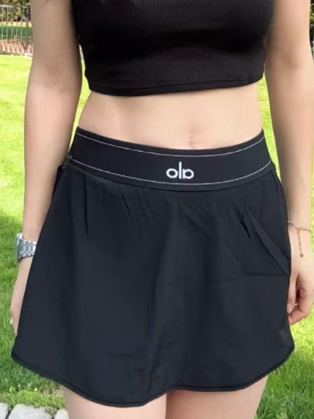 Clean girl🎨Alo Yoga Match Point Tennis Black Skirt💖Minimalist style